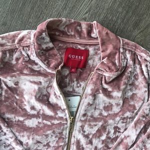 Guess Velvet Bomber Zip Up Rose Dream